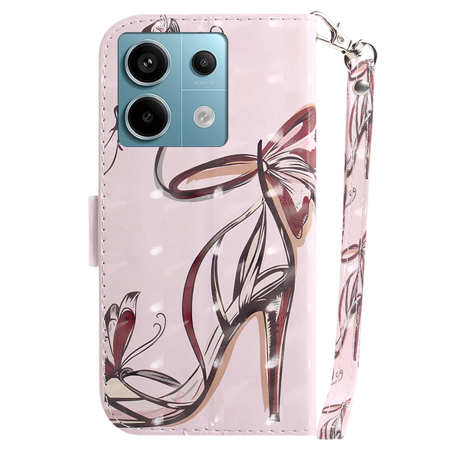For Xiaomi Redmi Note 13 Pro 5G / Poco X6 5G Wallet Case 3D Pattern Print Leather Cover with Strap - Butterfly High Heels