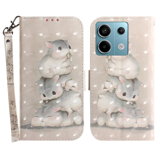 For Xiaomi Redmi Note 13 Pro 5G / Poco X6 5G Wallet Case 3D Pattern Print Leather Cover with Strap - Stacking Squirrels