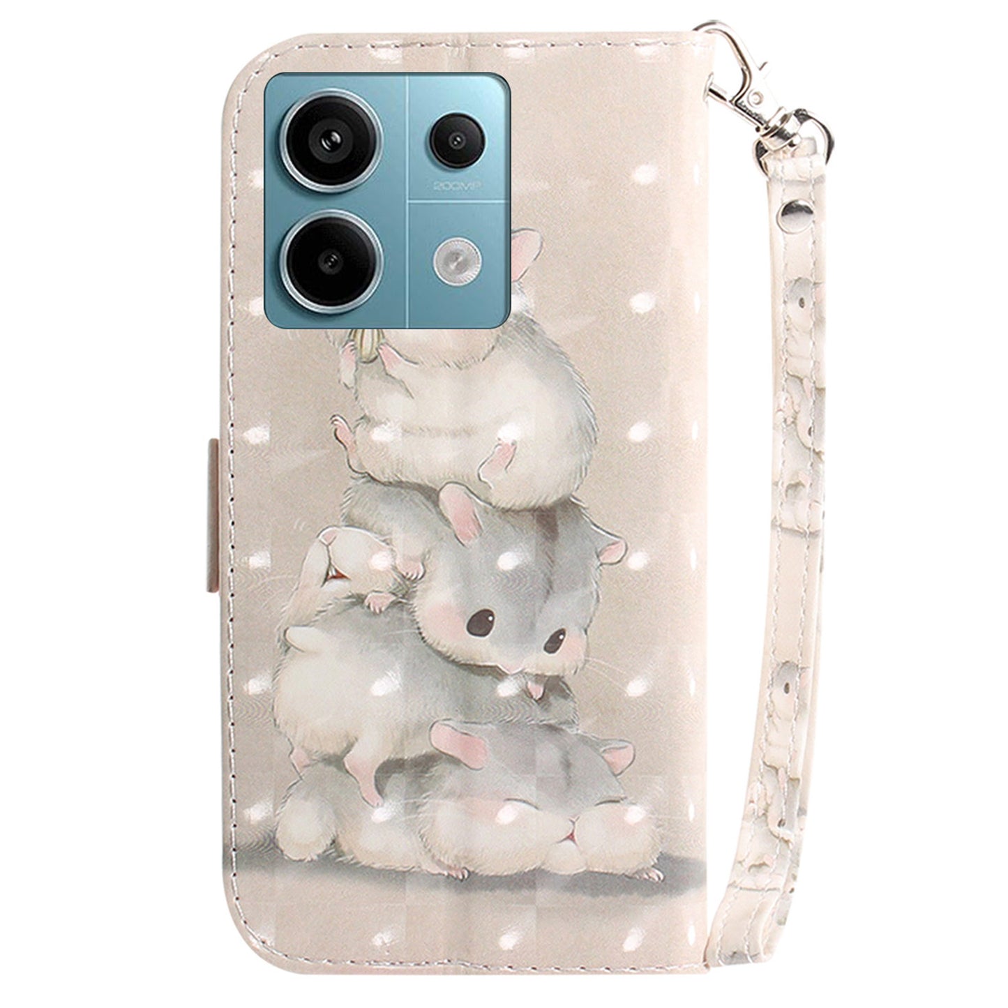 For Xiaomi Redmi Note 13 Pro 5G / Poco X6 5G Wallet Case 3D Pattern Print Leather Cover with Strap - Stacking Squirrels