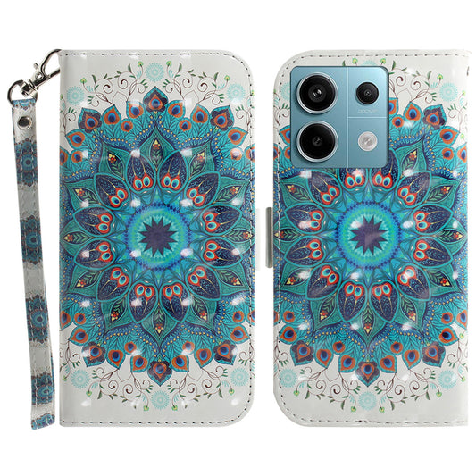 For Xiaomi Redmi Note 13 Pro 5G / Poco X6 5G Wallet Case 3D Pattern Print Leather Cover with Strap - Peacock Wreath