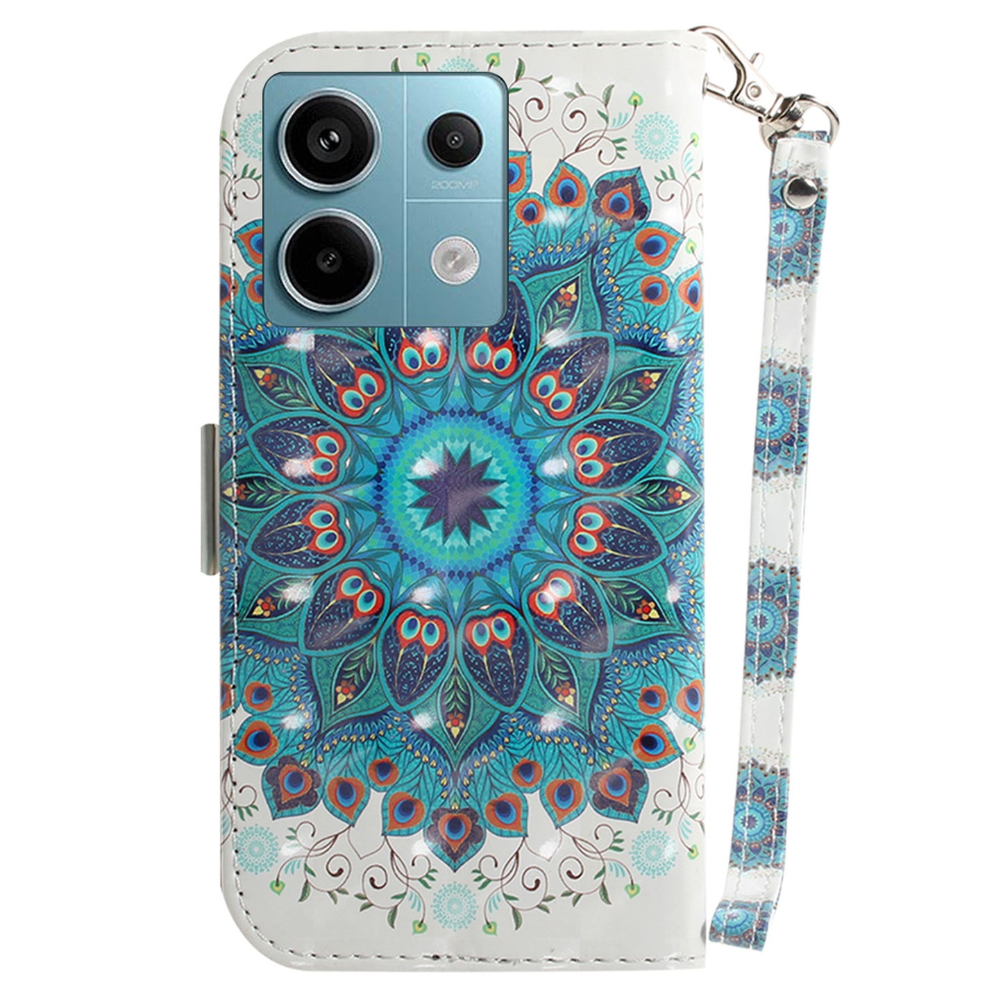 For Xiaomi Redmi Note 13 Pro 5G / Poco X6 5G Wallet Case 3D Pattern Print Leather Cover with Strap - Peacock Wreath