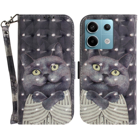 For Xiaomi Redmi Note 13 Pro 5G / Poco X6 5G Wallet Case 3D Pattern Print Leather Cover with Strap - Embracing Cat