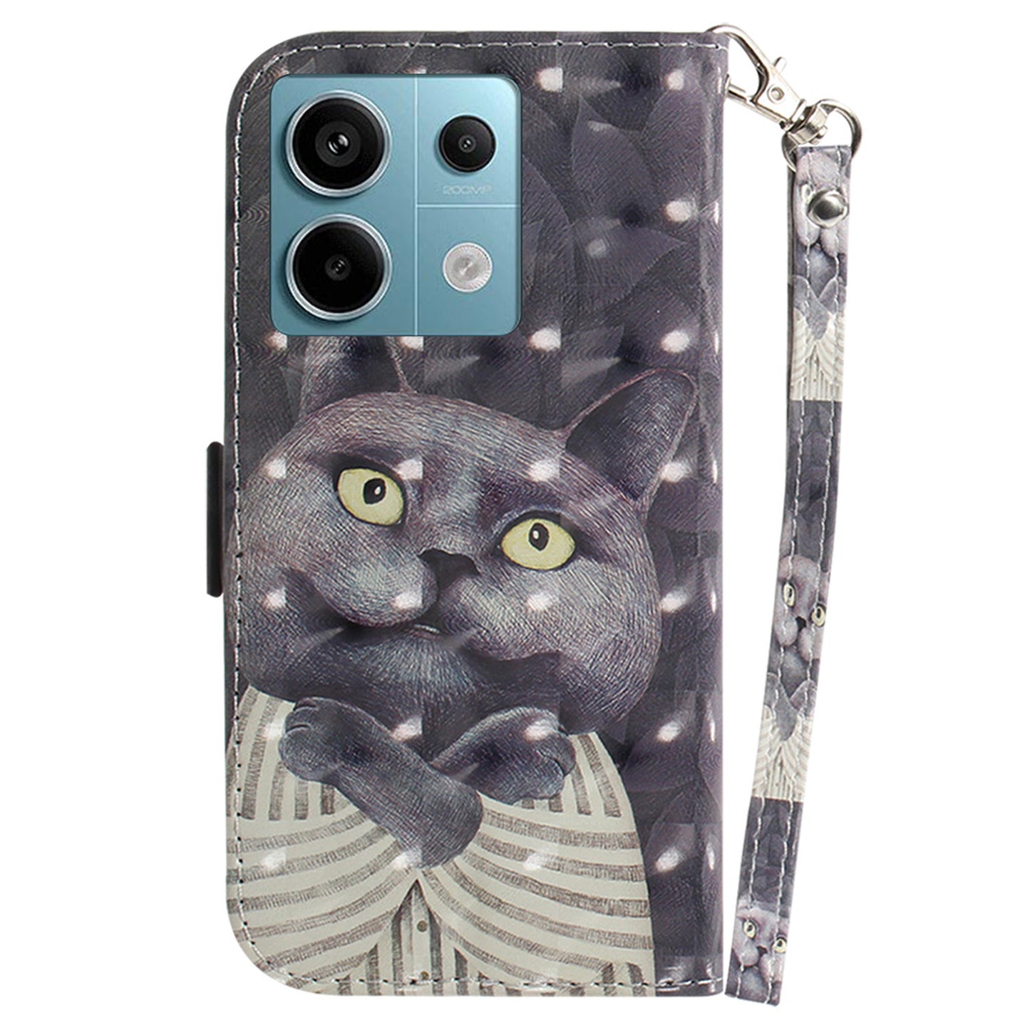 For Xiaomi Redmi Note 13 Pro 5G / Poco X6 5G Wallet Case 3D Pattern Print Leather Cover with Strap - Embracing Cat