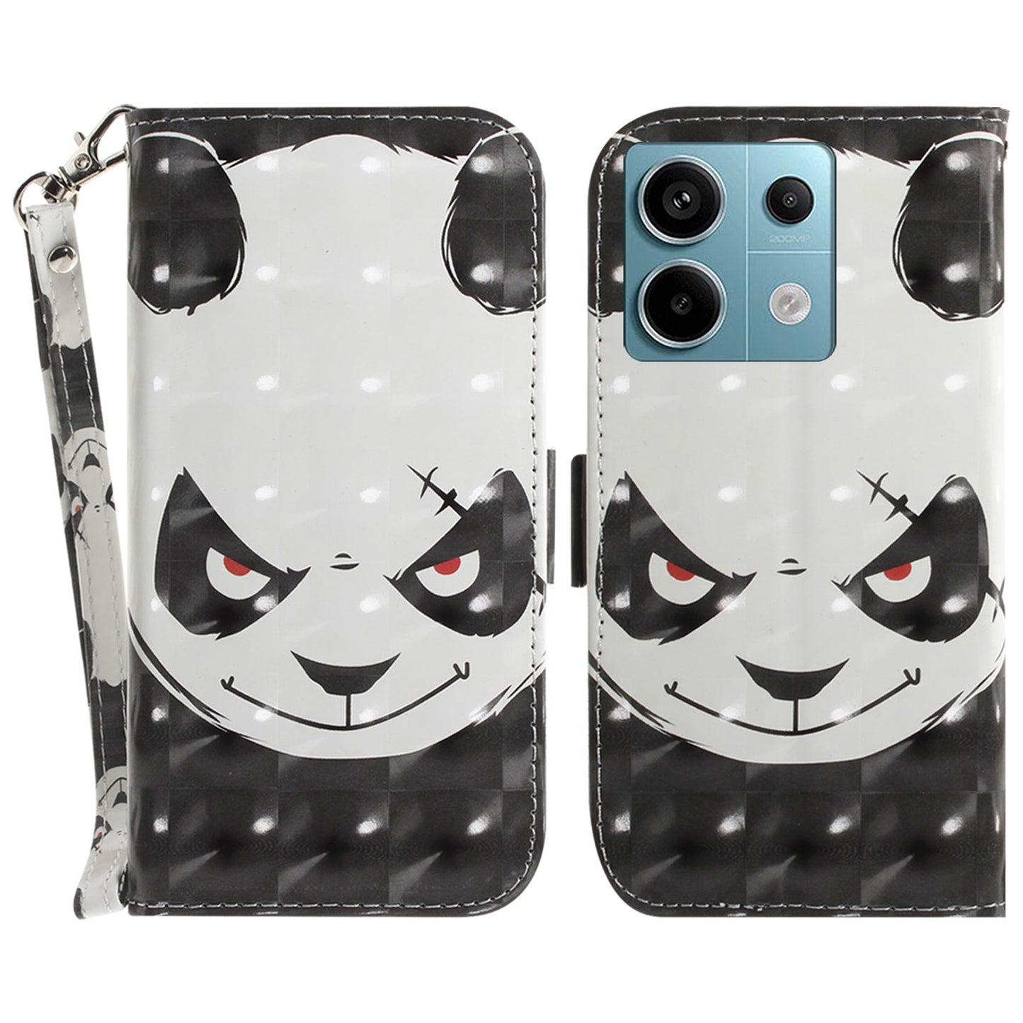 For Xiaomi Redmi Note 13 Pro 5G / Poco X6 5G Wallet Case 3D Pattern Print Leather Cover with Strap - Angry Panda