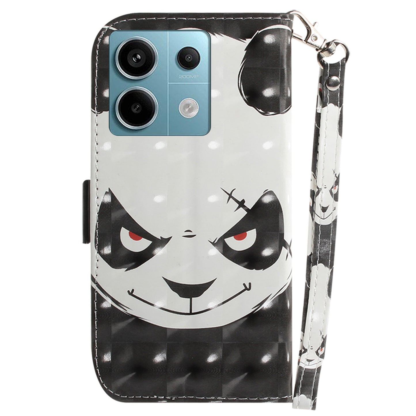 For Xiaomi Redmi Note 13 Pro 5G / Poco X6 5G Wallet Case 3D Pattern Print Leather Cover with Strap - Angry Panda