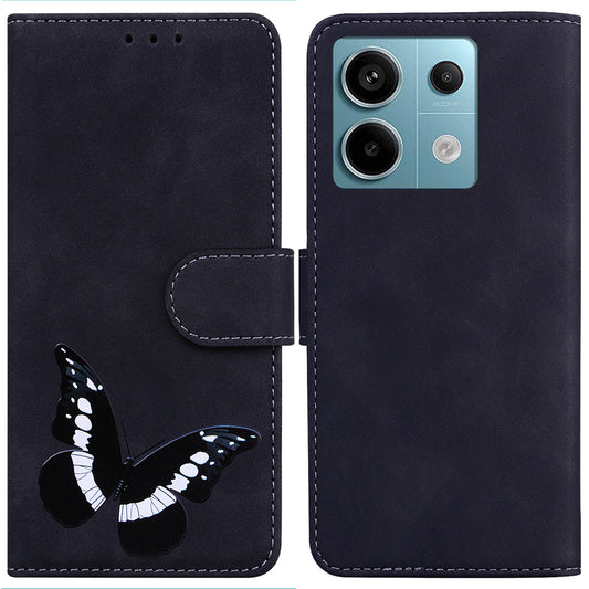 For Xiaomi Redmi Note 13 Pro 5G / Poco X6 5G Case Butterfly Pattern Leather Wallet Cover - Black
