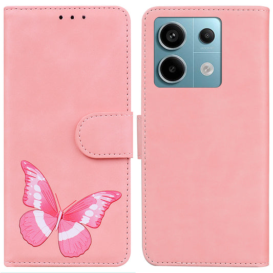 For Xiaomi Redmi Note 13 Pro 5G / Poco X6 5G Case Butterfly Pattern Leather Wallet Cover - Pink