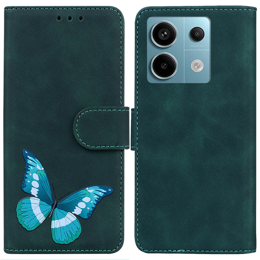 For Xiaomi Redmi Note 13 Pro 5G / Poco X6 5G Case Butterfly Pattern Leather Wallet Cover - Green