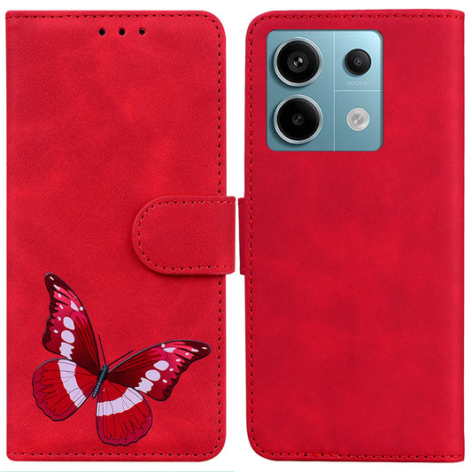 For Xiaomi Redmi Note 13 Pro 5G / Poco X6 5G Case Butterfly Pattern Leather Wallet Cover - Red