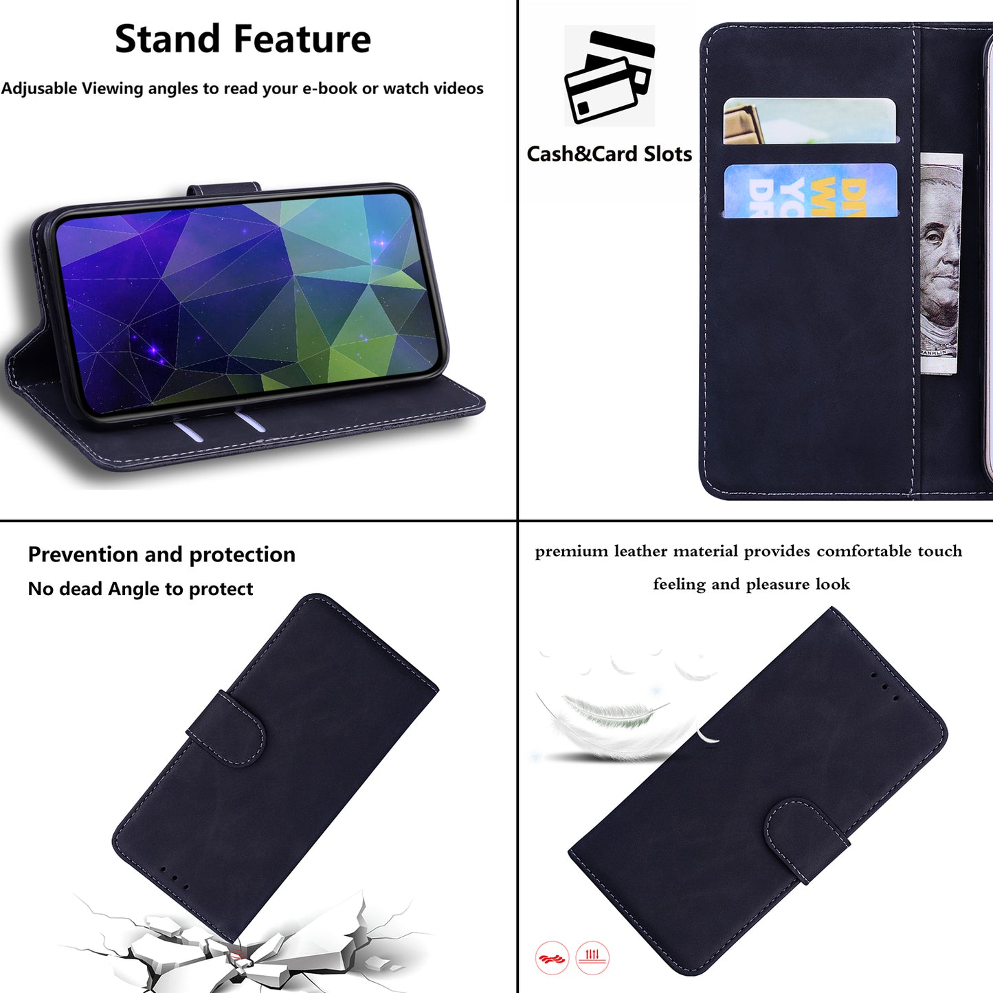 For Xiaomi Redmi Note 13 Pro 5G / Poco X6 5G Case Wallet Stand Solid Color Leather Phone Cover - Black