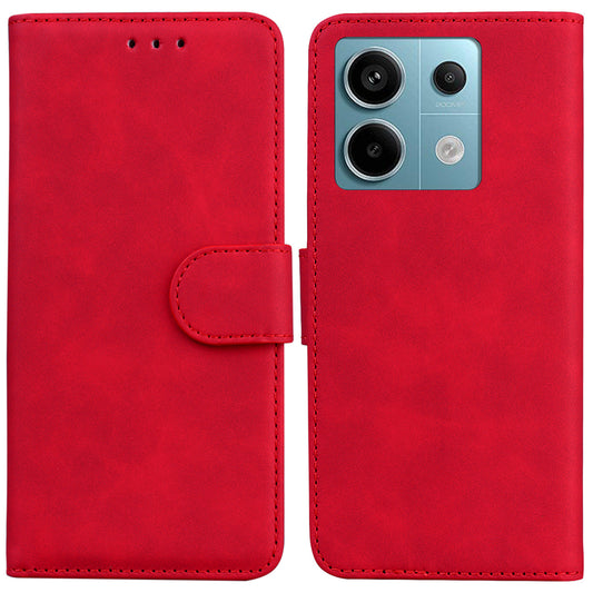 For Xiaomi Redmi Note 13 Pro 5G / Poco X6 5G Case Wallet Stand Solid Color Leather Phone Cover - Red