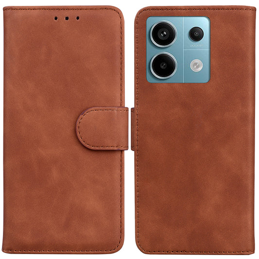 For Xiaomi Redmi Note 13 Pro 5G / Poco X6 5G Case Wallet Stand Solid Color Leather Phone Cover - Brown