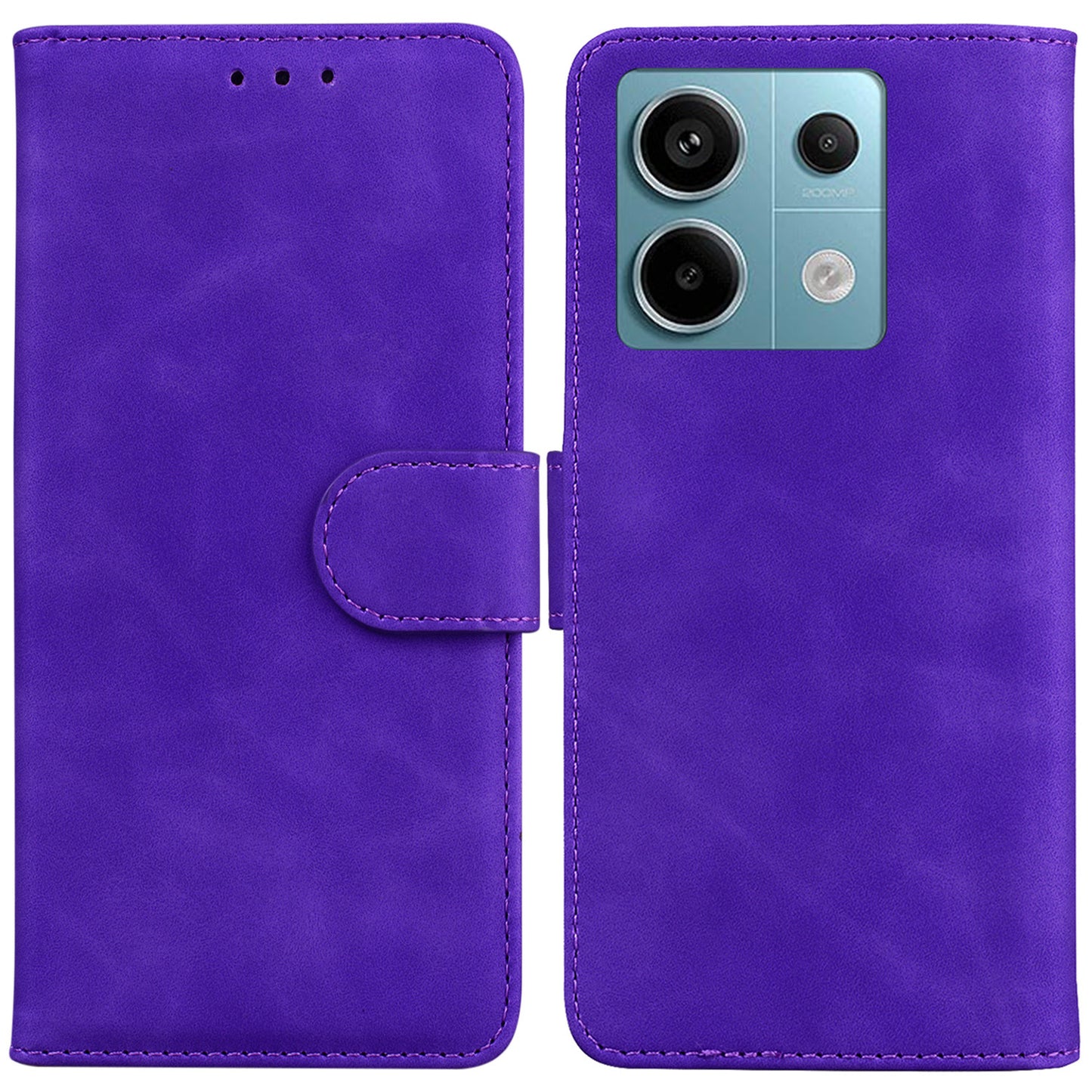 For Xiaomi Redmi Note 13 Pro 5G / Poco X6 5G Case Wallet Stand Solid Color Leather Phone Cover - Purple