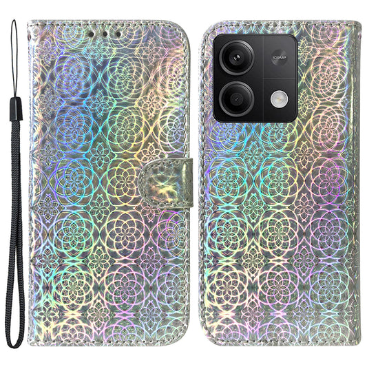 For Xiaomi Redmi Note 13 5G / Redmi Note 13 5G (China) Magnetic Phone Case Dazzling Flower Card Slots Cover - Grey