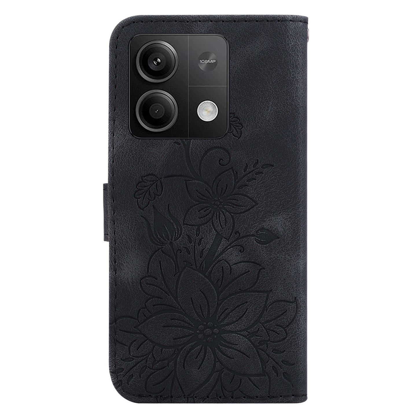 For Xiaomi Redmi Note 13 5G / Note 13 5G (China) Flower Leather Case Wallet Cover - Black