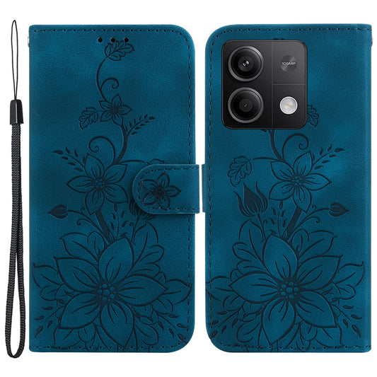 For Xiaomi Redmi Note 13 5G / Note 13 5G (China) Flower Leather Case Wallet Cover - Dark Blue