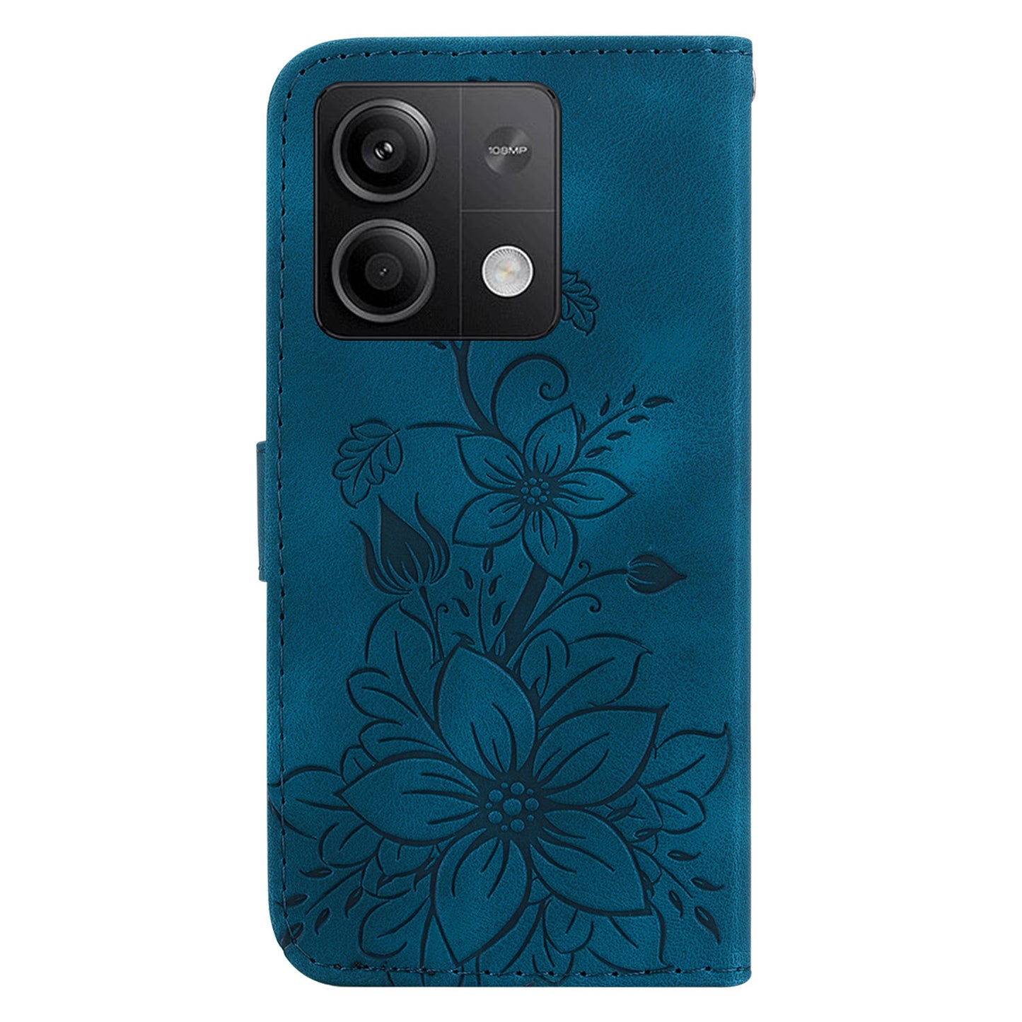 For Xiaomi Redmi Note 13 5G / Note 13 5G (China) Flower Leather Case Wallet Cover - Dark Blue