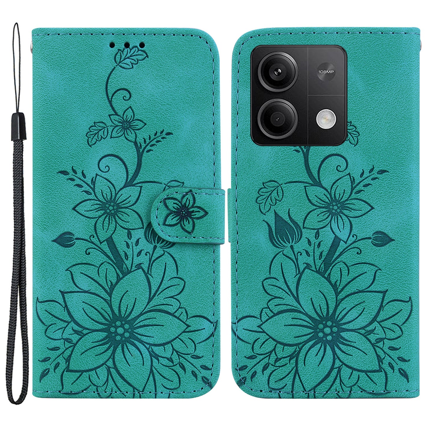 For Xiaomi Redmi Note 13 5G / Note 13 5G (China) Flower Leather Case Wallet Cover - Green