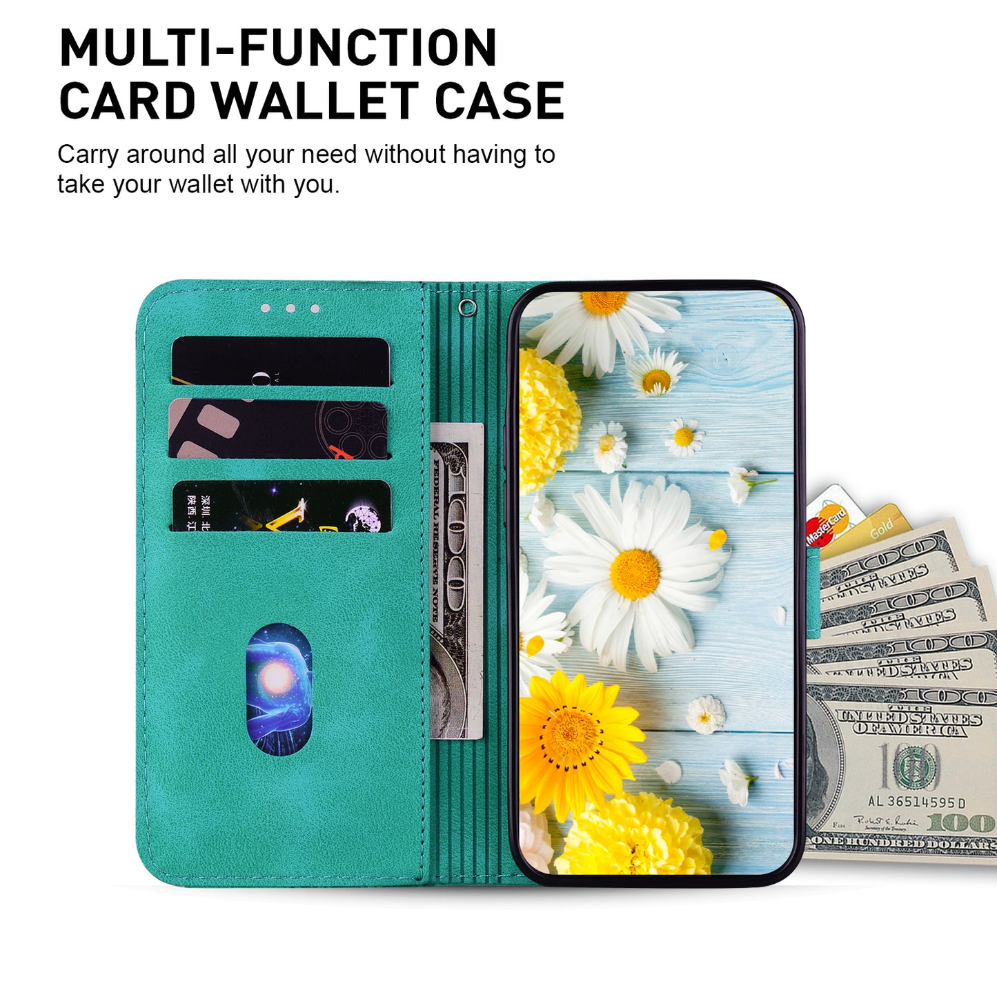 For Xiaomi Redmi Note 13 5G / Note 13 5G (China) Flower Leather Case Wallet Cover - Green