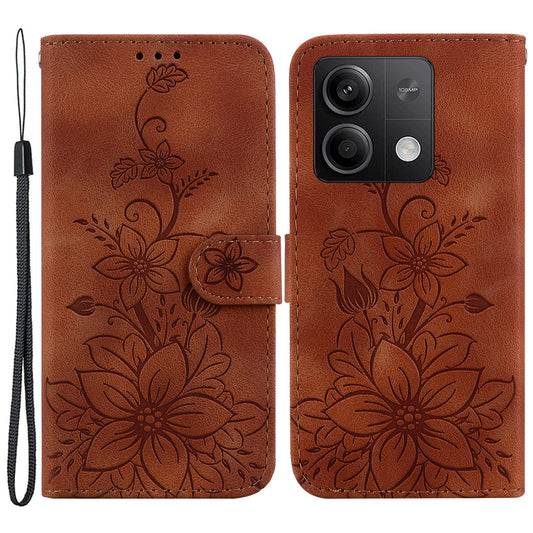 For Xiaomi Redmi Note 13 5G / Note 13 5G (China) Flower Leather Case Wallet Cover - Brown