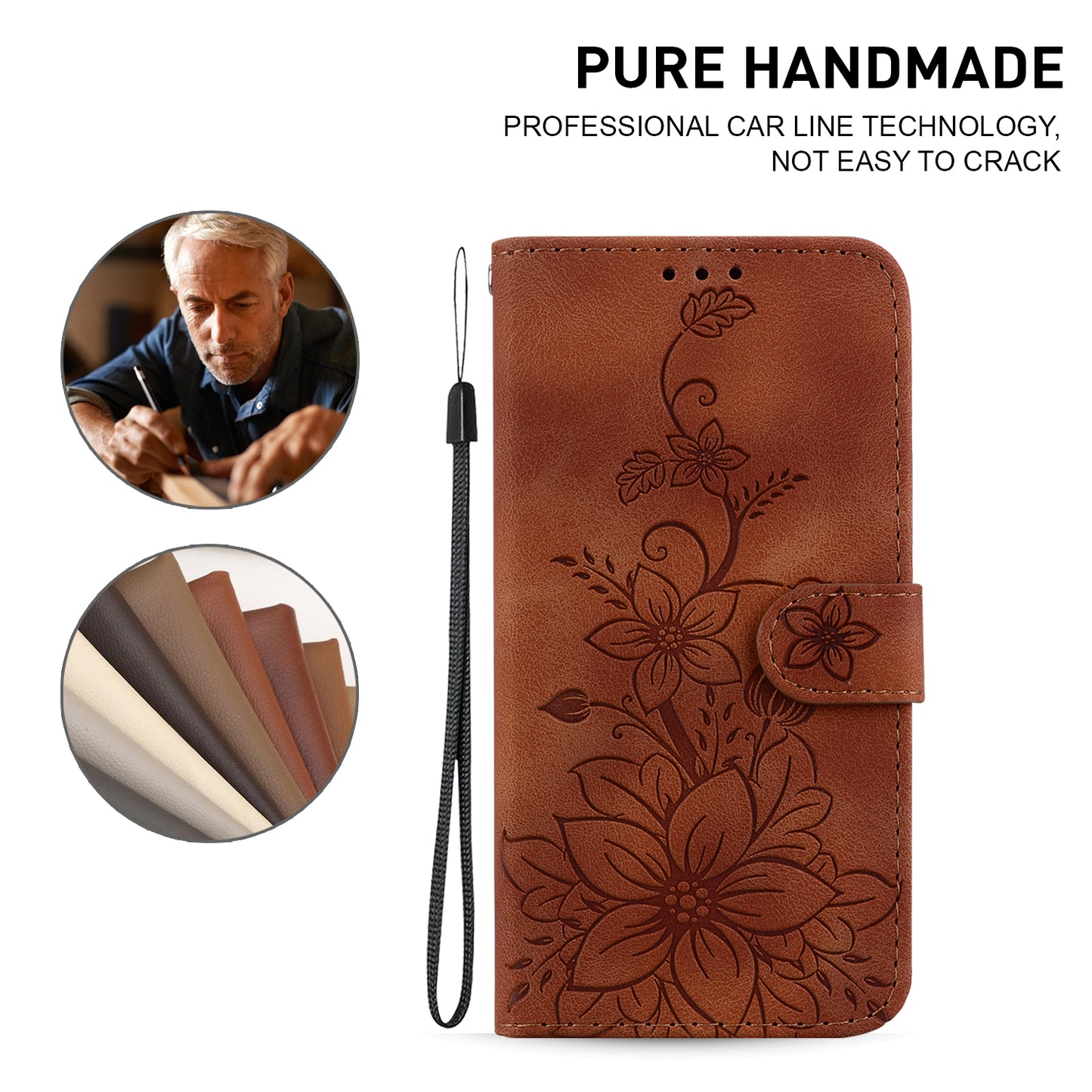 For Xiaomi Redmi Note 13 5G / Note 13 5G (China) Flower Leather Case Wallet Cover - Brown