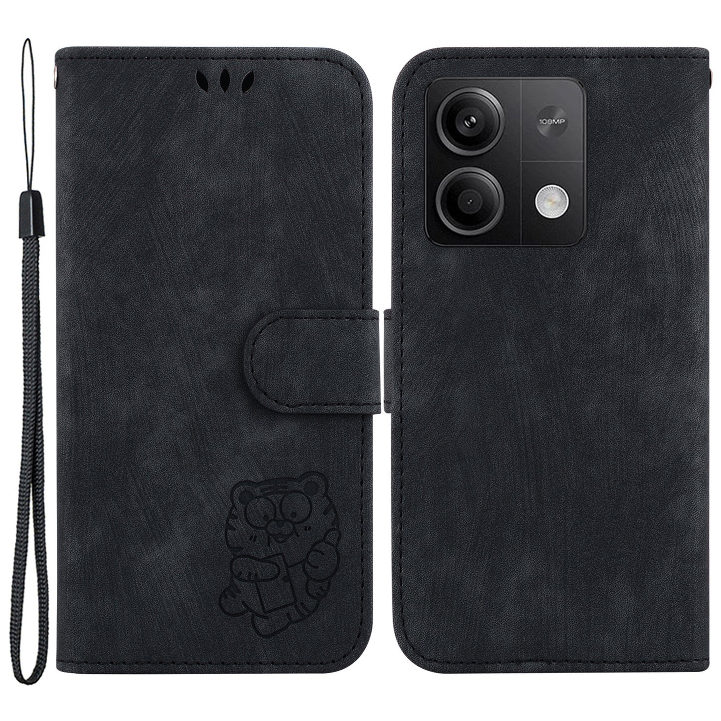 For Xiaomi Redmi Note 13 5G / Note 13 5G (China) Wallet Case Leather Cover Tiger Pattern - Black