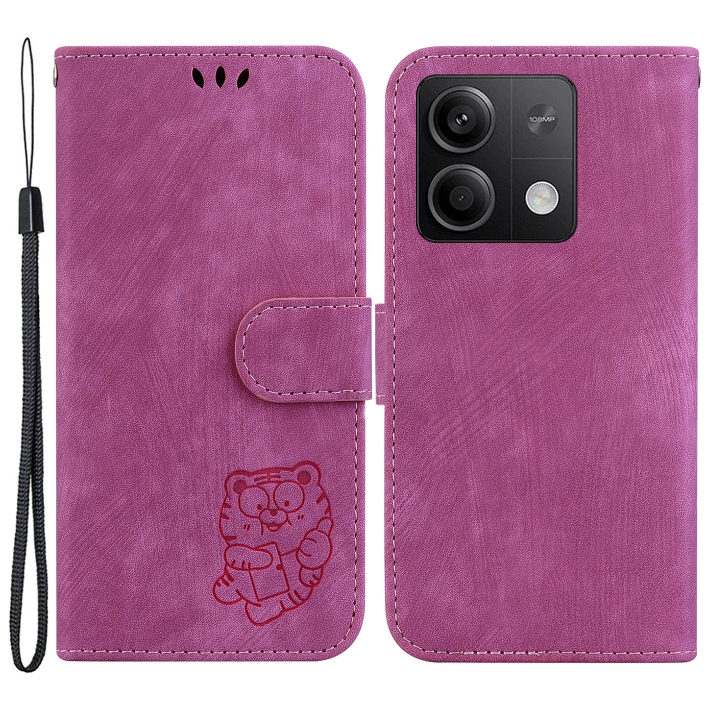 For Xiaomi Redmi Note 13 5G / Note 13 5G (China) Wallet Case Leather Cover Tiger Pattern - Rose