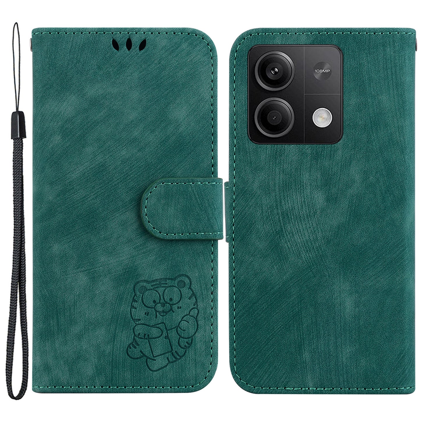 For Xiaomi Redmi Note 13 5G / Note 13 5G (China) Wallet Case Leather Cover Tiger Pattern - Green