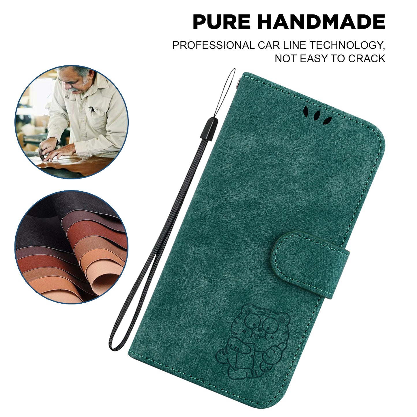 For Xiaomi Redmi Note 13 5G / Note 13 5G (China) Wallet Case Leather Cover Tiger Pattern - Green