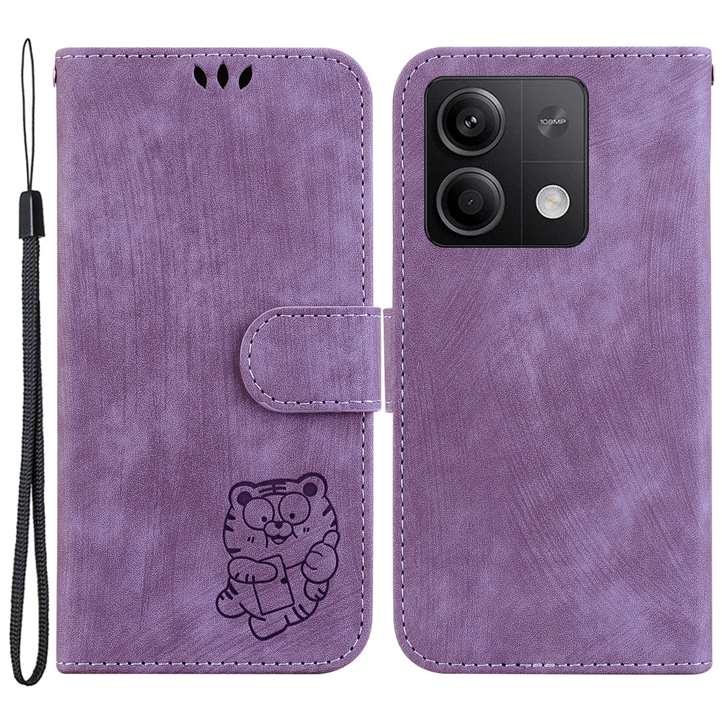 For Xiaomi Redmi Note 13 5G / Note 13 5G (China) Wallet Case Leather Cover Tiger Pattern - Purple