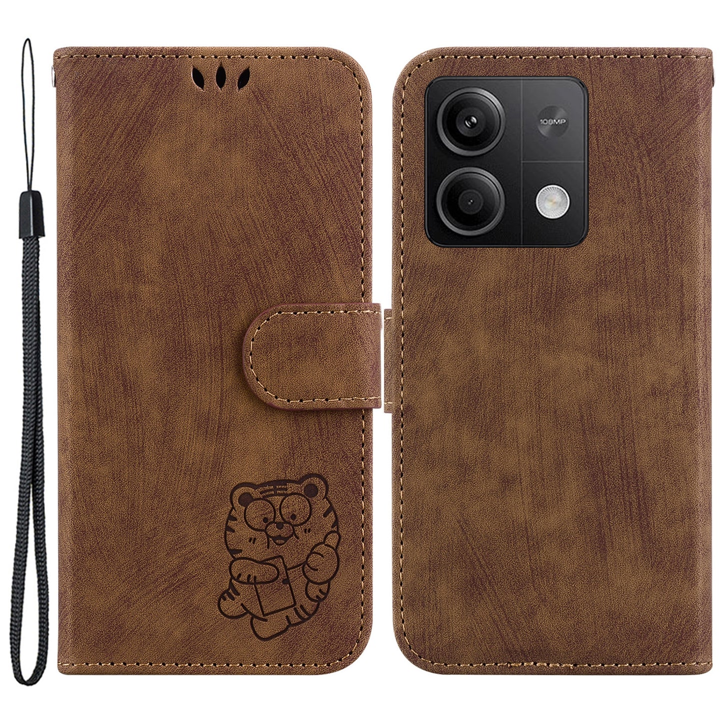 For Xiaomi Redmi Note 13 5G / Note 13 5G (China) Wallet Case Leather Cover Tiger Pattern - Brown