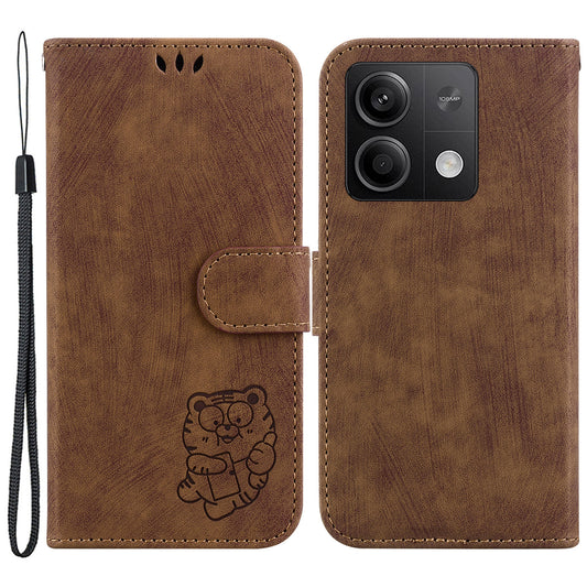 For Xiaomi Redmi Note 13 5G / Note 13 5G (China) Wallet Case Leather Cover Tiger Pattern - Brown