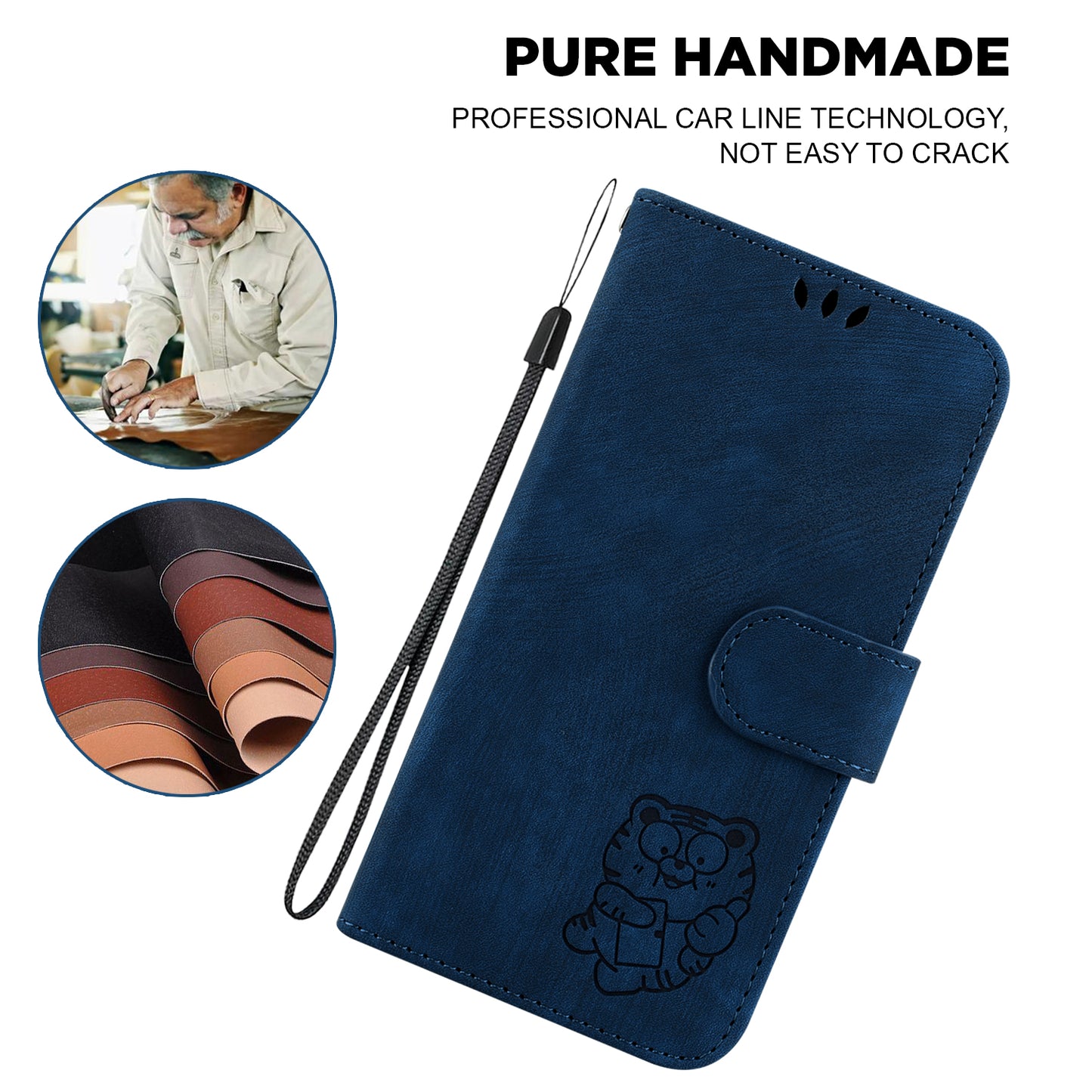 For Xiaomi Redmi Note 13 5G / Note 13 5G (China) Wallet Case Leather Cover Tiger Pattern - Dark Blue