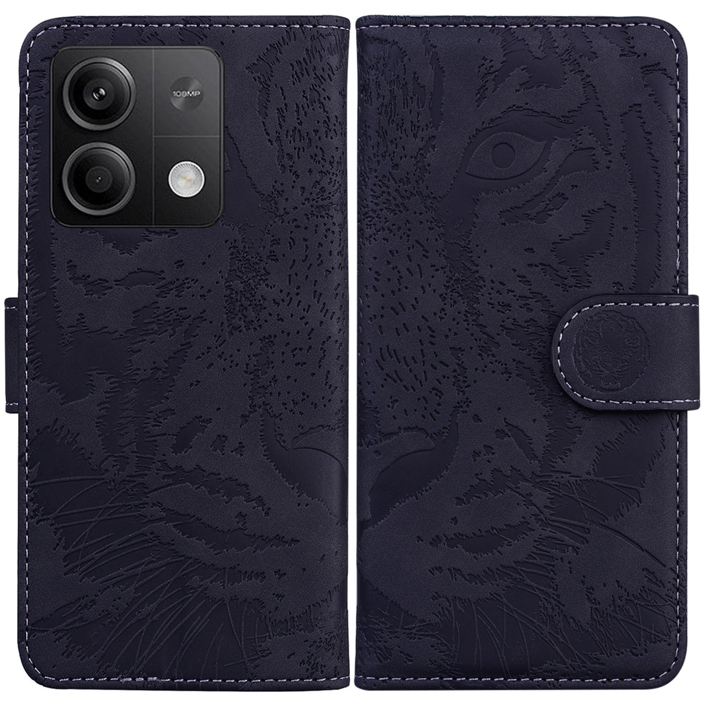 For Xiaomi Redmi Note 13 5G /  Note 13 5G (China) Leather Wallet Case Tiger Pattern Cover - Black