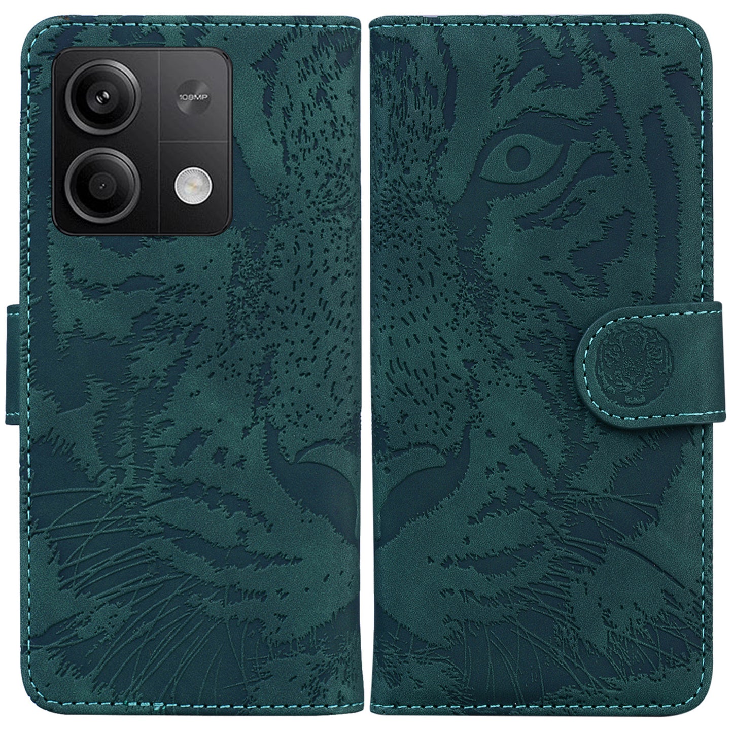 For Xiaomi Redmi Note 13 5G /  Note 13 5G (China) Leather Wallet Case Tiger Pattern Cover - Green