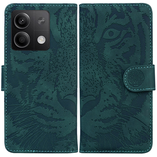 For Xiaomi Redmi Note 13 5G /  Note 13 5G (China) Leather Wallet Case Tiger Pattern Cover - Green