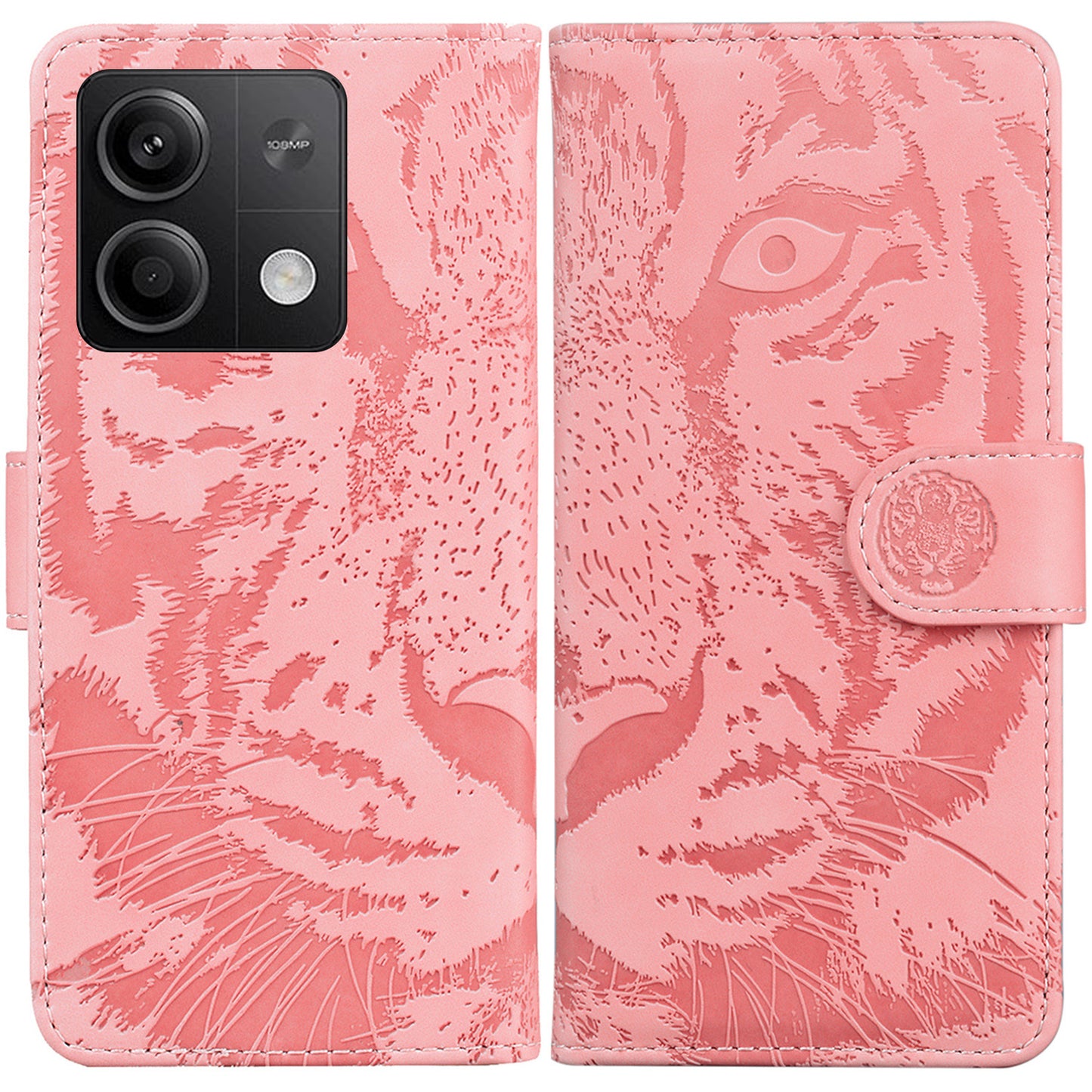 For Xiaomi Redmi Note 13 5G /  Note 13 5G (China) Leather Wallet Case Tiger Pattern Cover - Pink