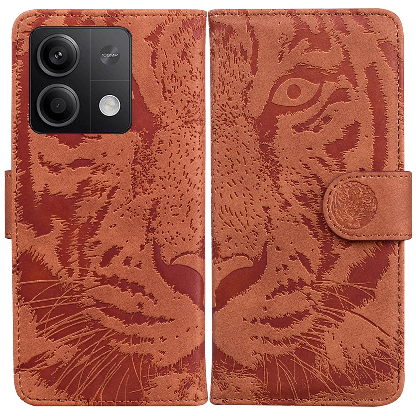 For Xiaomi Redmi Note 13 5G /  Note 13 5G (China) Leather Wallet Case Tiger Pattern Cover - Brown
