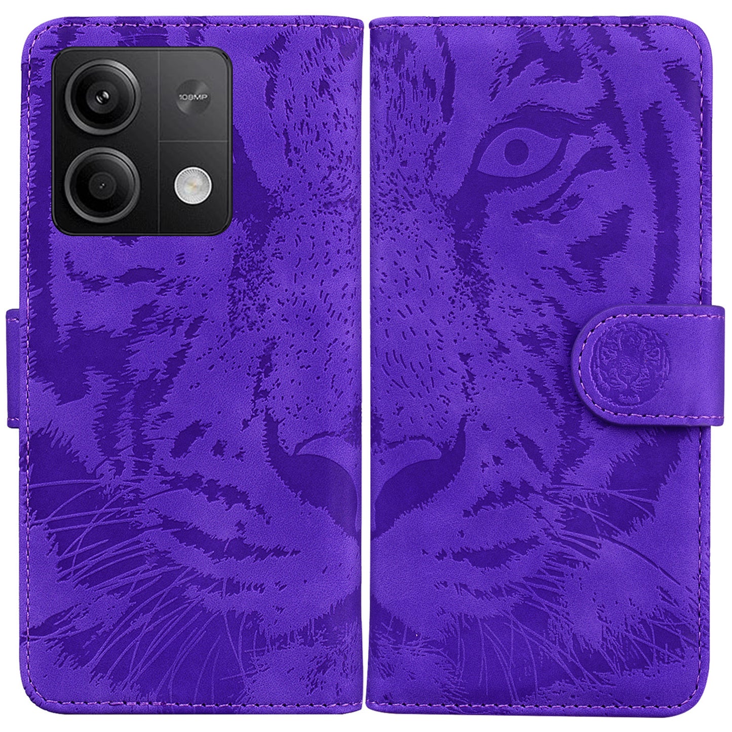 For Xiaomi Redmi Note 13 5G /  Note 13 5G (China) Leather Wallet Case Tiger Pattern Cover - Purple