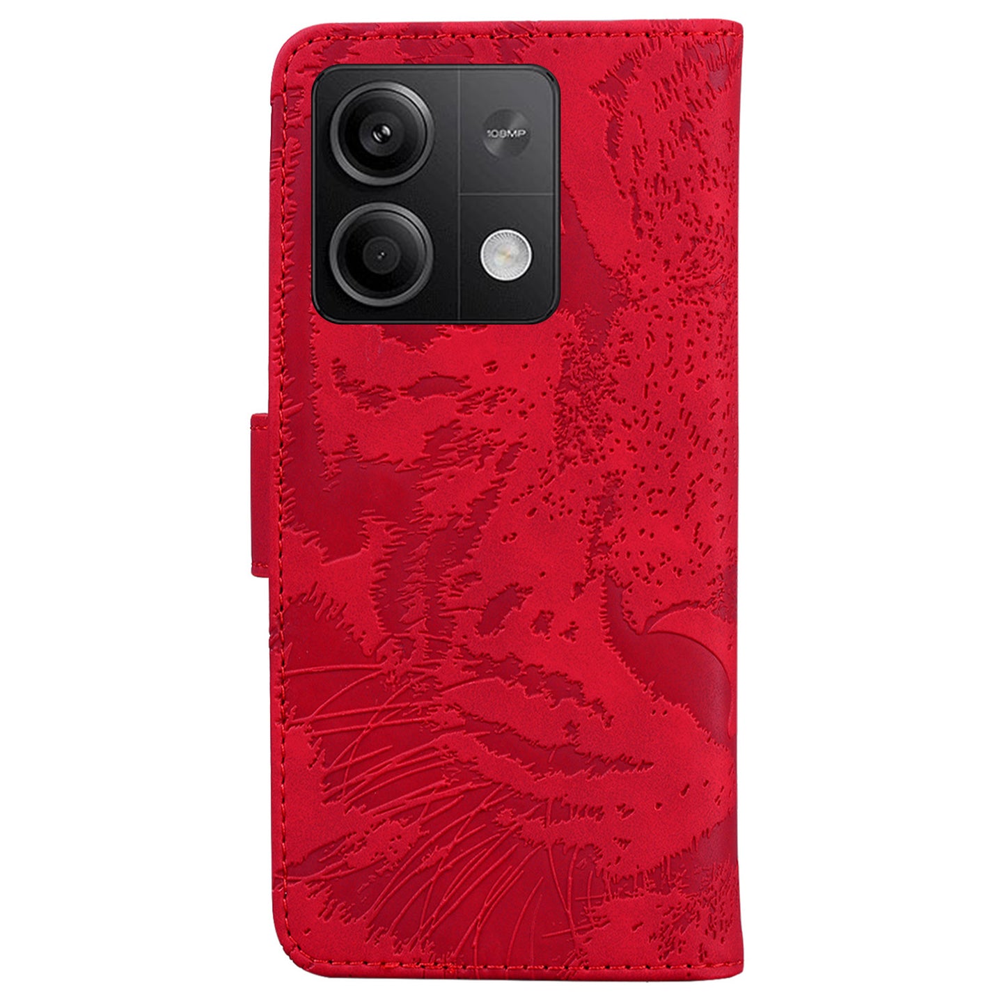 For Xiaomi Redmi Note 13 5G /  Note 13 5G (China) Leather Wallet Case Tiger Pattern Cover - Red