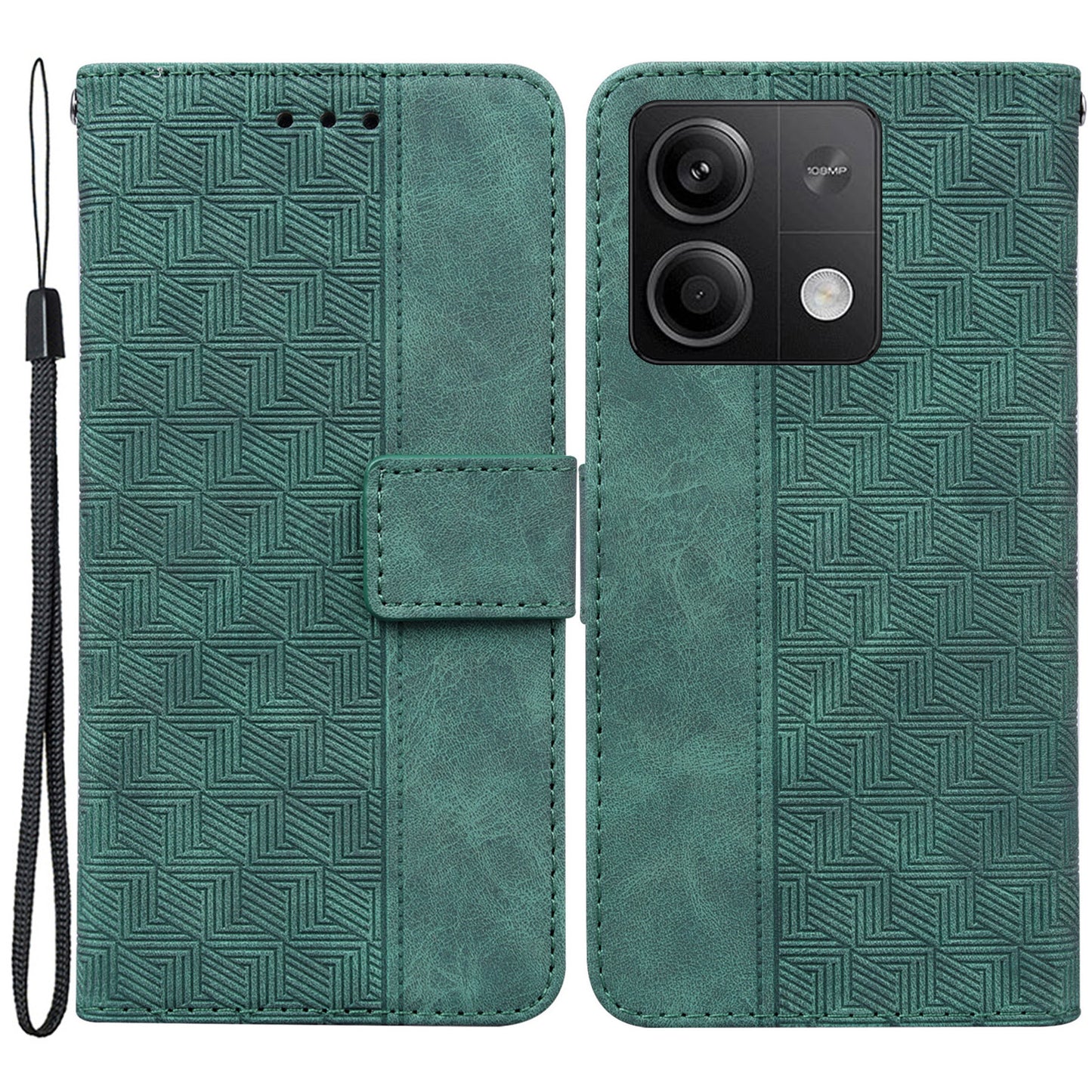 For Xiaomi Redmi Note 13 5G / Note 13 5G (China) Case Geometry Pattern Leather Cover Wallet - Green