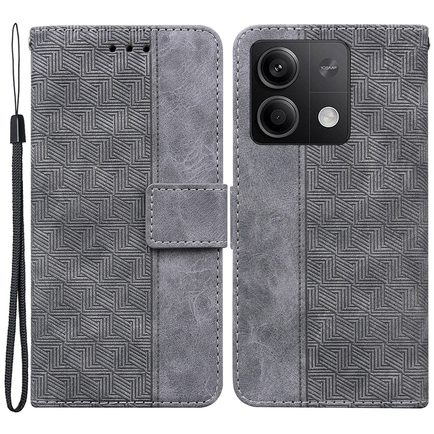 For Xiaomi Redmi Note 13 5G / Note 13 5G (China) Case Geometry Pattern Leather Cover Wallet - Grey