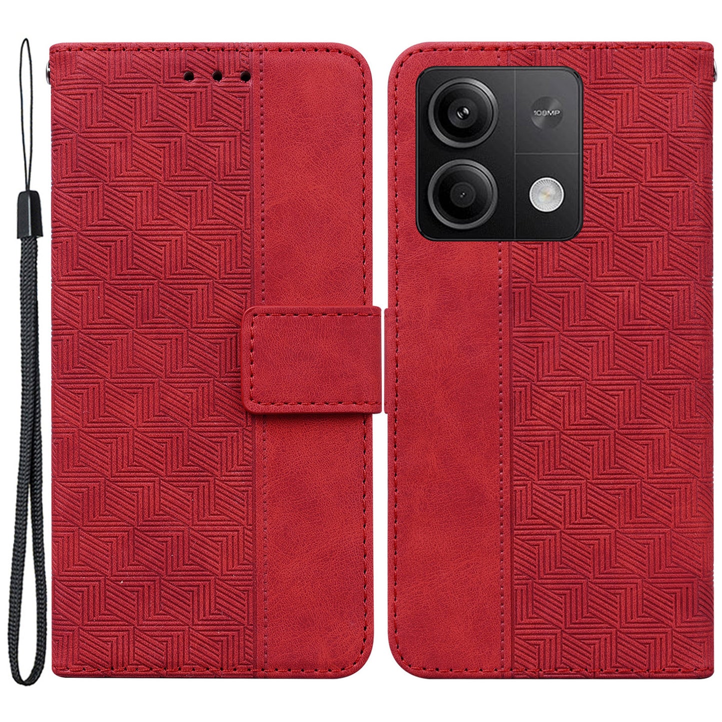 For Xiaomi Redmi Note 13 5G / Note 13 5G (China) Case Geometry Pattern Leather Cover Wallet - Red