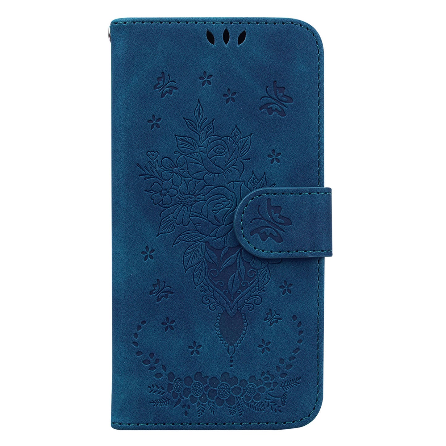 For Xiaomi Redmi Note 13 5G / 13 5G (China) Case Rose Butterfly Imprinted Card Holder Phone Cover - Blue
