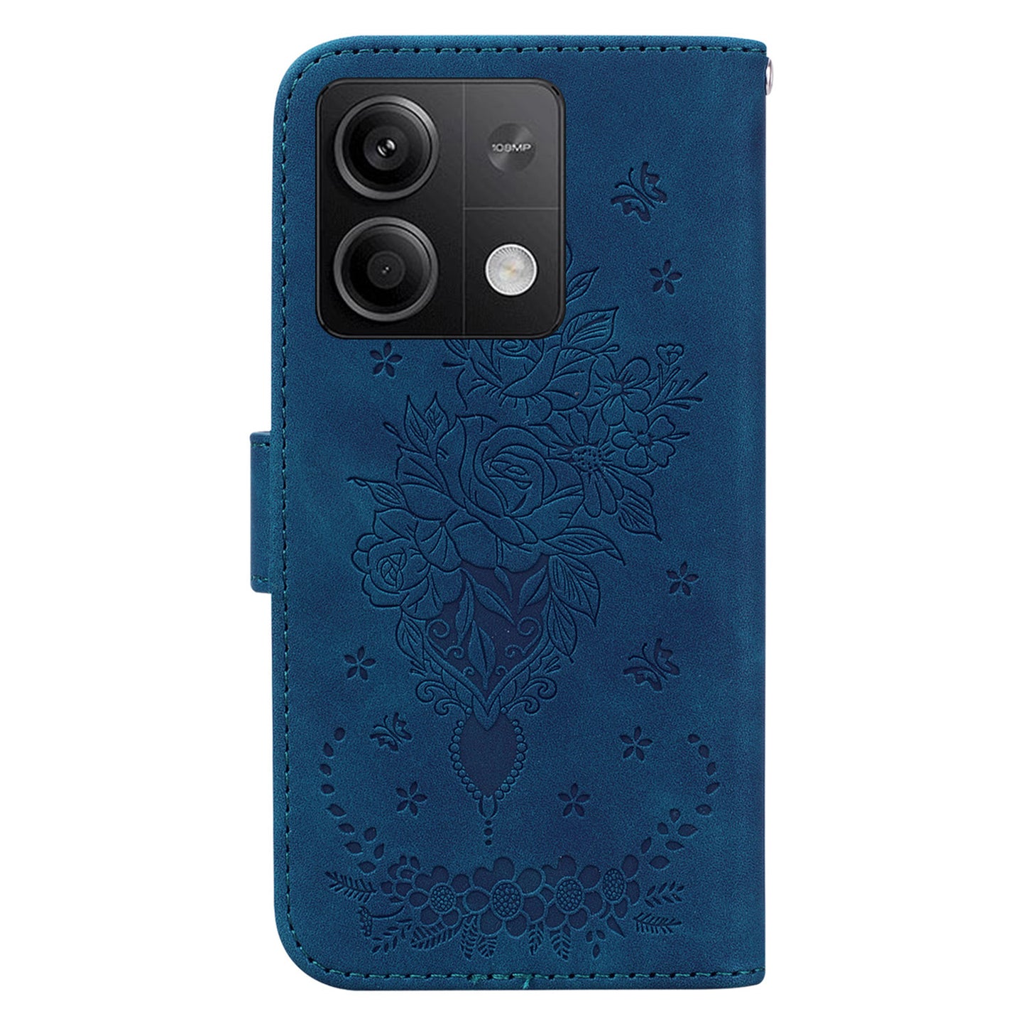 For Xiaomi Redmi Note 13 5G / 13 5G (China) Case Rose Butterfly Imprinted Card Holder Phone Cover - Blue