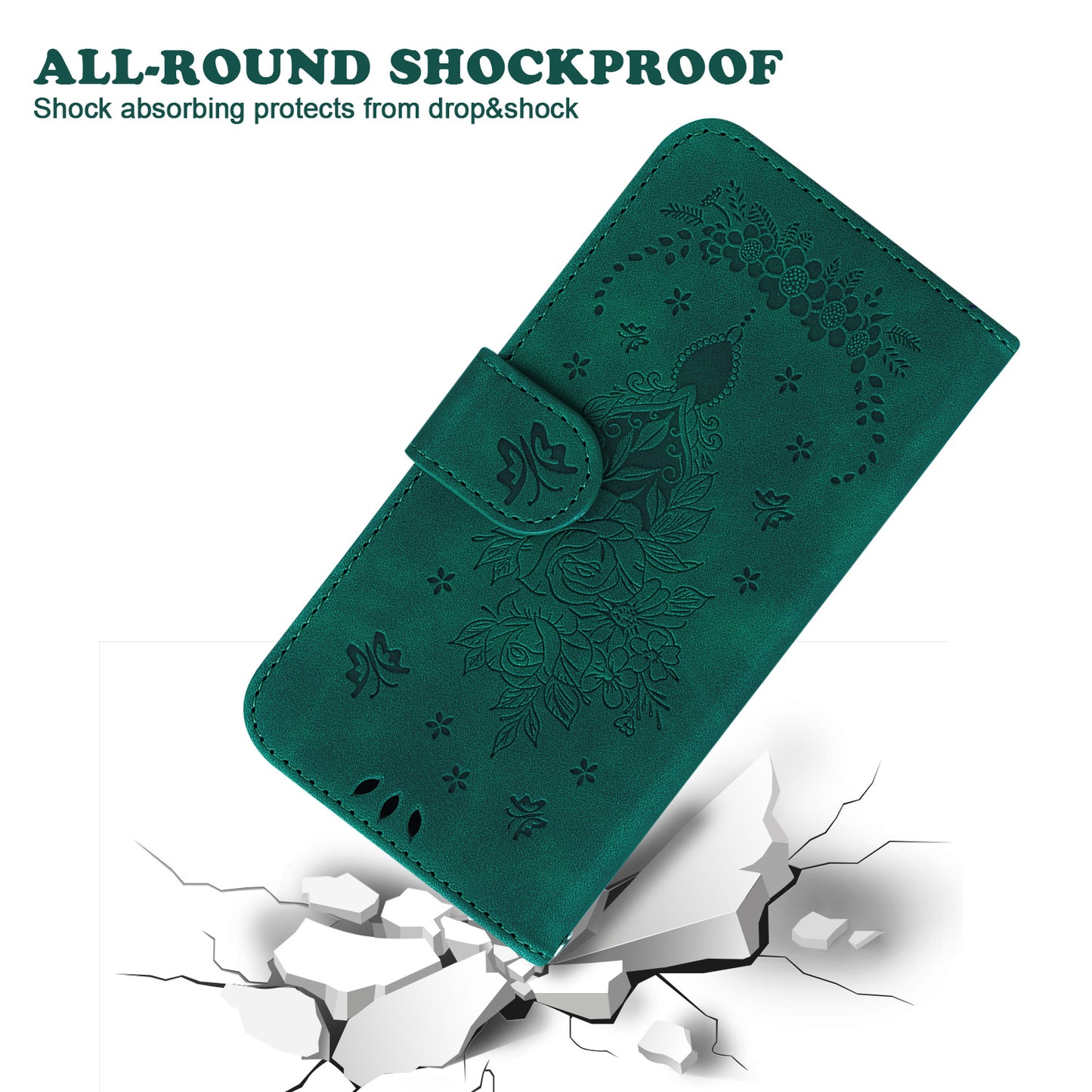 For Xiaomi Redmi Note 13 5G / 13 5G (China) Case Rose Butterfly Imprinted Card Holder Phone Cover - Green