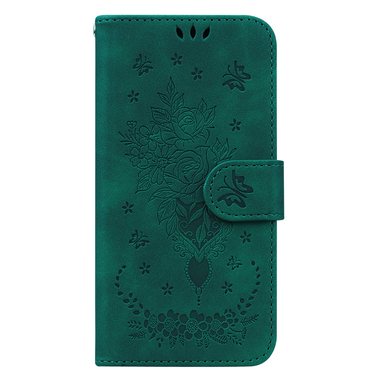 For Xiaomi Redmi Note 13 5G / 13 5G (China) Case Rose Butterfly Imprinted Card Holder Phone Cover - Green