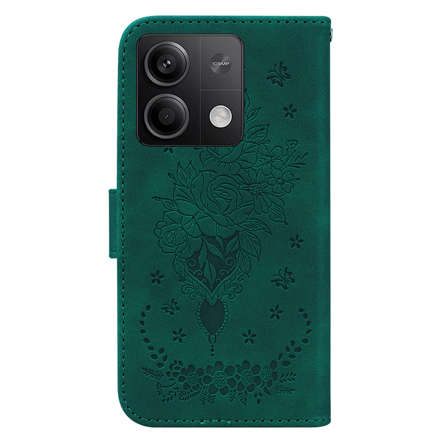 For Xiaomi Redmi Note 13 5G / 13 5G (China) Case Rose Butterfly Imprinted Card Holder Phone Cover - Green