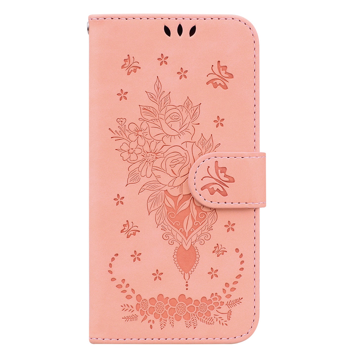 For Xiaomi Redmi Note 13 5G / 13 5G (China) Case Rose Butterfly Imprinted Card Holder Phone Cover - Pink