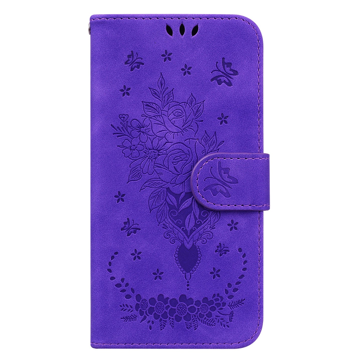 For Xiaomi Redmi Note 13 5G / 13 5G (China) Case Rose Butterfly Imprinted Card Holder Phone Cover - Purple